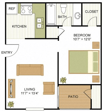 Floor plan for studio, 1 bath, 480 sqft